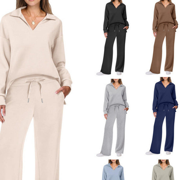 Women's Relaxing Leisure Suit with Large Collar and Comfortable Wide-Cut Pants Mune