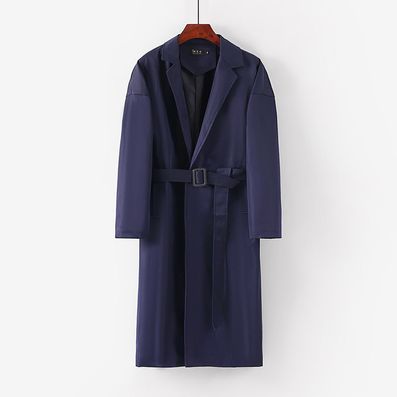 Women's Longline Trench Coat with Waist Belt and Dropped Lapel Mune Fashion