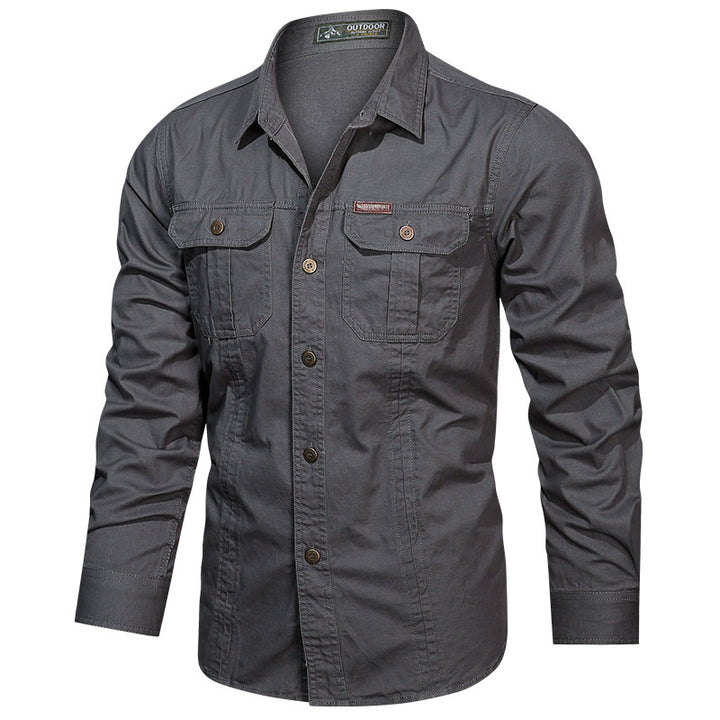 Men's long-sleeved cotton blend work shirt with kent collar and double breast pockets Mune Fashion