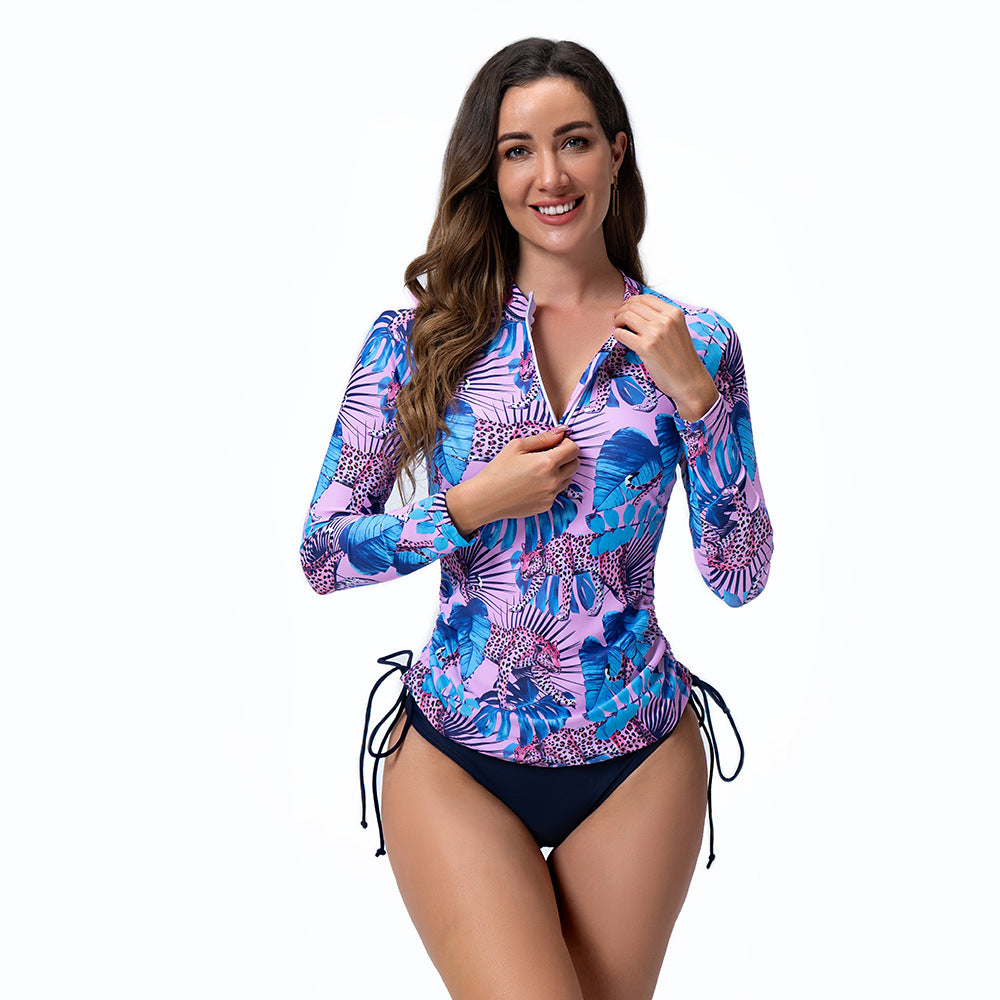 Women's Sporty Long Sleeve Rashguard with Floral Pattern Mune Fashion
