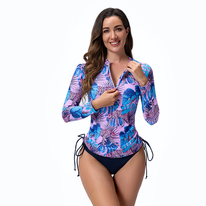 Women's Sporty Long Sleeve Rashguard with Floral Pattern Mune Fashion