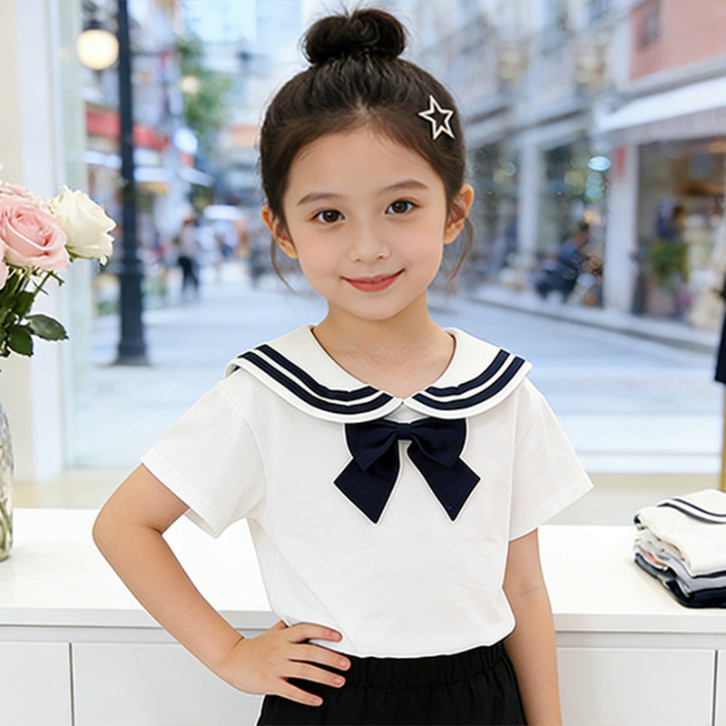 Girl's Sailor T-Shirt with Bow Detail Mune Fashion