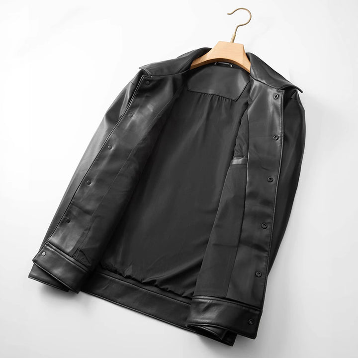Men's Faux Leather Overshirt Jacket with Utility Chest Pocket and Snap Button Placket Mune Fashion