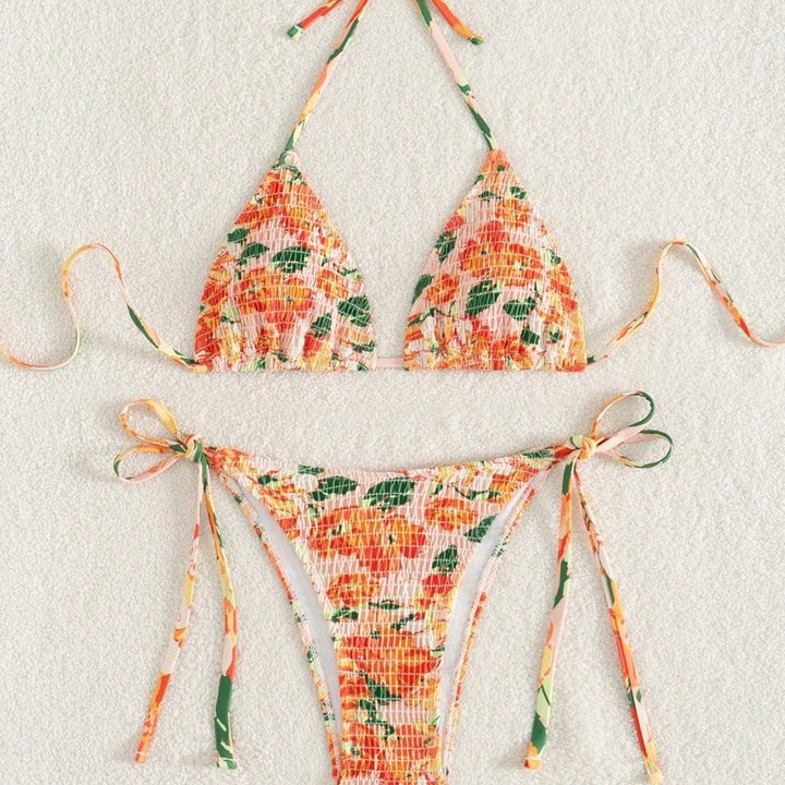 Women's Triangle Bikini with Floral Gatherings Mune Fashion