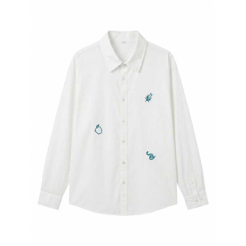 Unisex Embroidered Oversized Shirt made of Cotton Blend with Button Placket and Subtle Motif Embroidery Mune Fashion