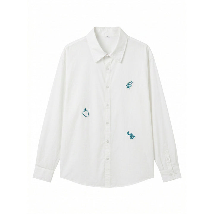 Unisex Embroidered Oversized Shirt made of Cotton Blend with Button Placket and Subtle Motif Embroidery Mune Fashion
