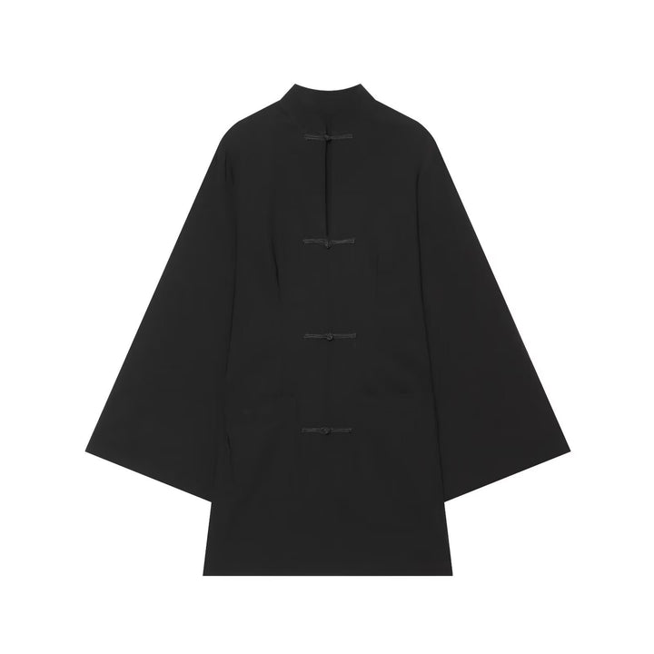 Women's cape coat with stand-up collar, Chinese knot fasteners, and wide kimono sleeves Drune