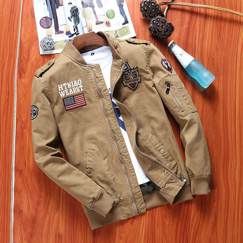 Men's utility bomber jacket with badge applications, arm pocket and ribbed cuffs Mune Fashion