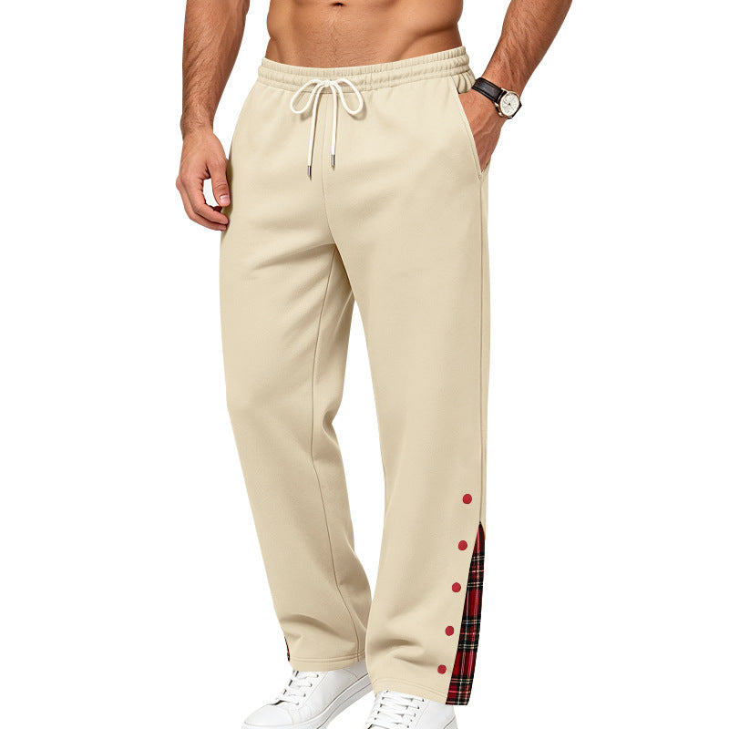 Men's Loose Jogging Pants with Check Insert and Snap Button Details Mune Fashion