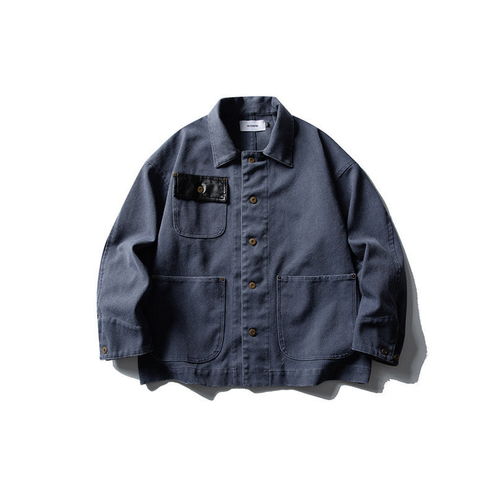 Unisex Boxy-Canvas-Worker-overshirt jacket with leather patch and patch pockets Mune Fashion
