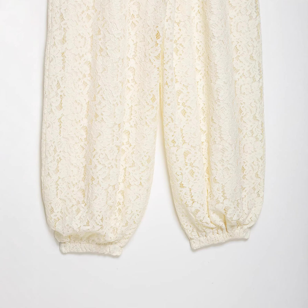 Women Wide Lace Harem Pants with Elastic Waistband Mune Fashion