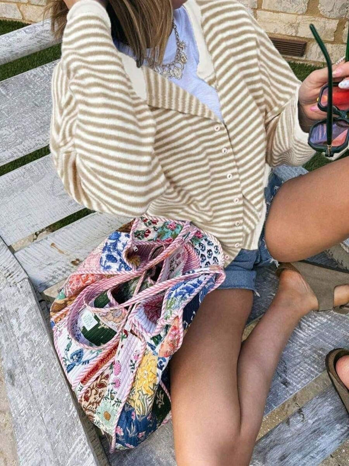Women's Striped Oversize Knit Cardigan with Button Placket and Maritime Look Mune Fashion