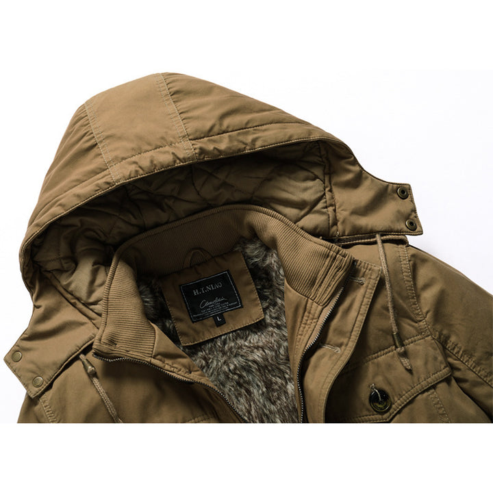 Men's canvas parka with quilted thermal lining, faux fur inner lining, and hood Mune Fashion