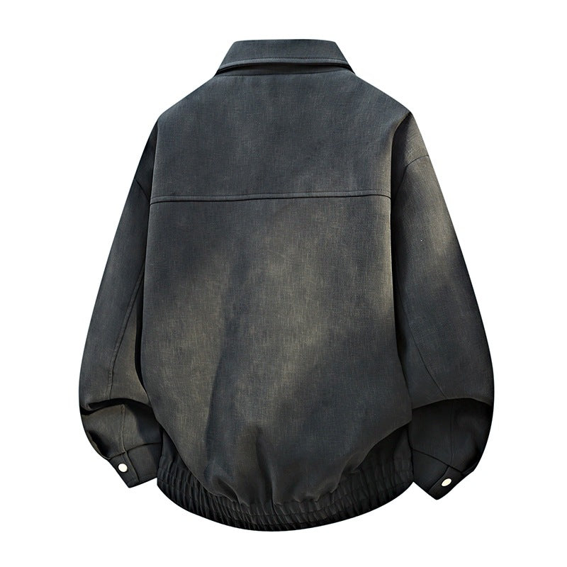 Men's Oversized Bomber Jacket in Used Effect with Stand-Up Collar, Elastic Band and Flap Pockets Mune Fashion