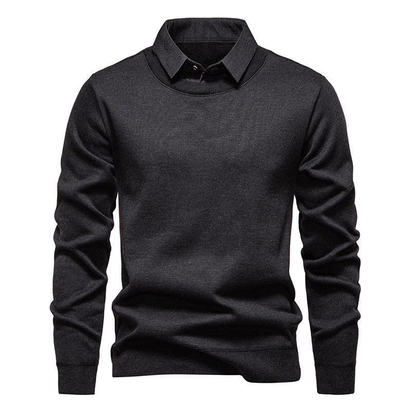 Men's fine knit sweater with integrated shirt collar and slim silhouette Mune Fashion