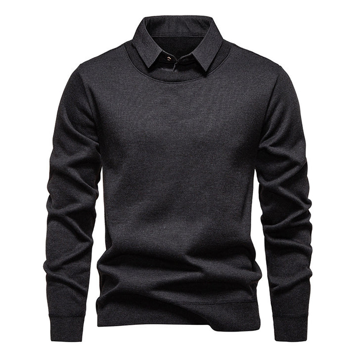 Men's fine knit sweater with integrated shirt collar and slim silhouette Mune Fashion