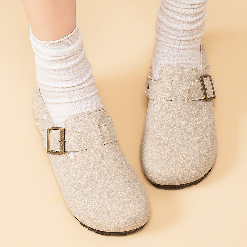Women's comfortable nubuck slipper clog with adjustable brass buckle and ergonomic memory footbed Mune Fashion