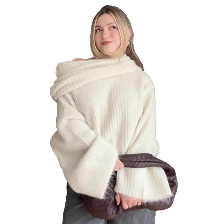 Women's Oversize Off-Shoulder Ribbed Knit Sweater with Wide Bell Sleeves Mune Fashion