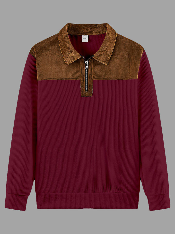 Unisex nan fine-structured knitted sweater with half zip collar and velvet trim Mune Fashion