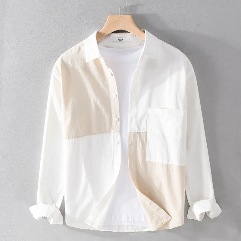 Men's shirt in color block look made of lightweight cotton blend with Kent collar Mune Fashion