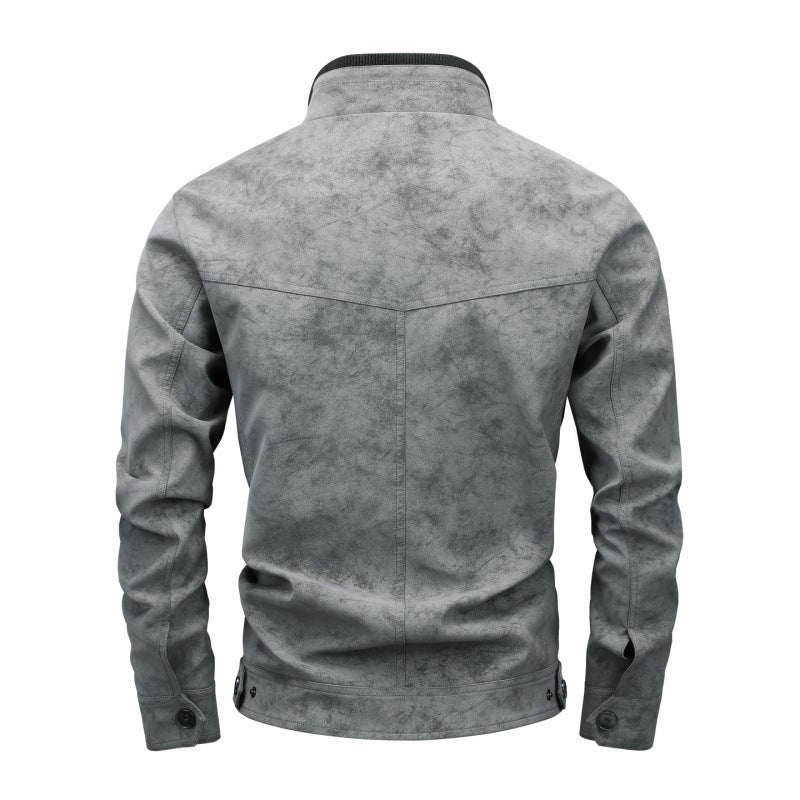 Men's Slim-Fit Biker Bomber Jacket made of Suede Look with Stand-Up Collar and Decorative Buttons Mune Fashion