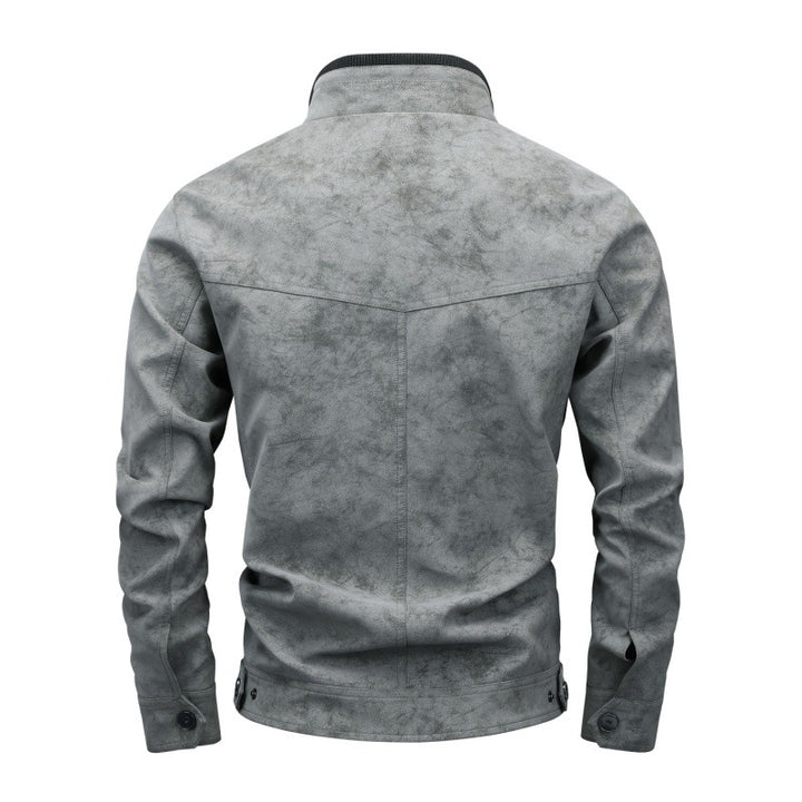 Men's Slim-Fit Biker Bomber Jacket made of Suede Look with Stand-Up Collar and Decorative Buttons Mune Fashion