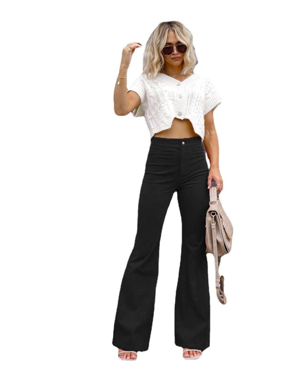 Women high-waisted flared trousers with a fitted hip area and wide leg Mune Fashion