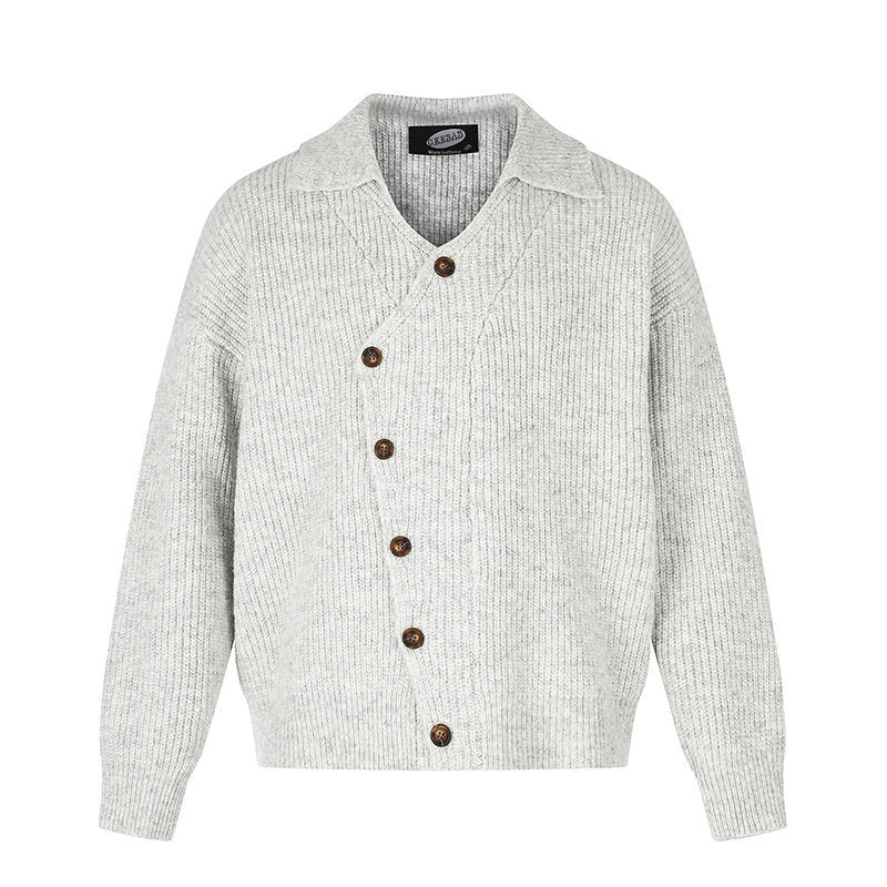 Ladies oversized cardigan with asymmetrical button placket and shirt collar Mune Fashion