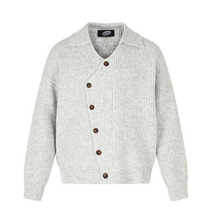 Ladies oversized cardigan with asymmetrical button placket and shirt collar Mune Fashion