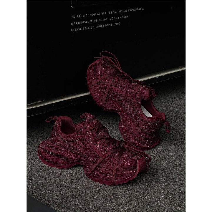Damen Chunky Plateau-Sneaker mit gewellter Profilsohle und glitzernder Mesh-Optik Mune Fashion