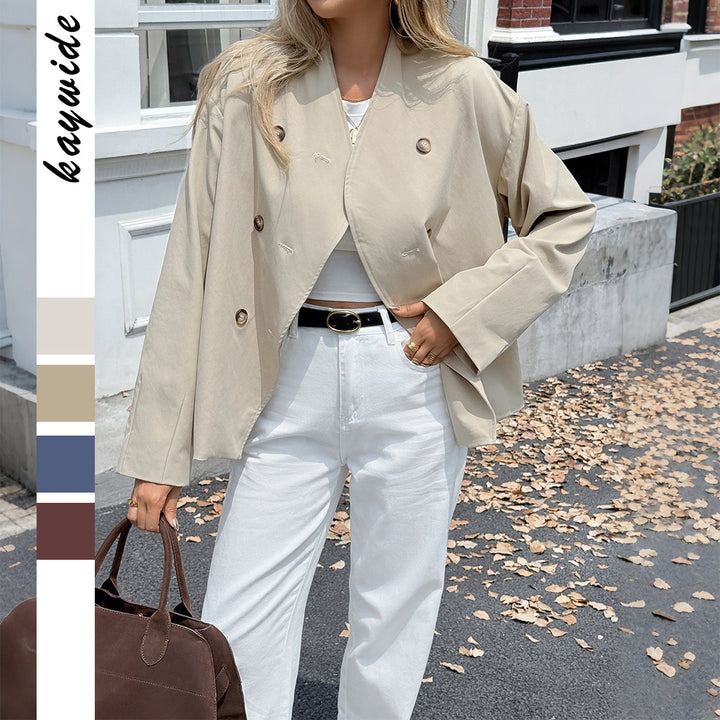 Women nan short oversized double-breasted transitional jacket with kimono-like collar and wide sleeves Mune Fashion