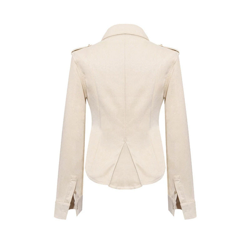 Ladies Military Velvet-Look Jacket with Epaulettes and Decorative Straps Mune Fashion
