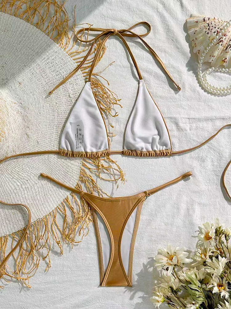 Women's triangle bikini with elegant fringes and adjustable ties Mune Fashion