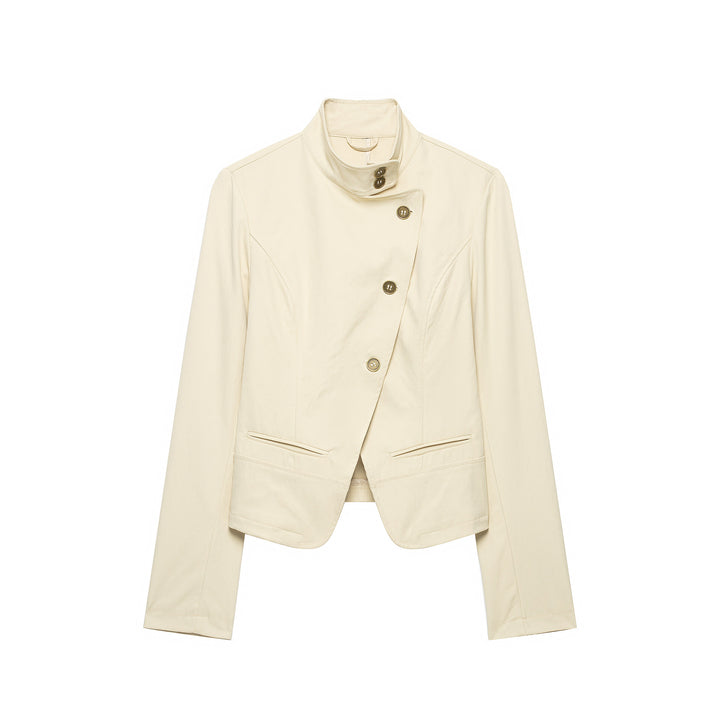 Women's short blazer with asymmetrical button placket and high standing collar Mune Fashion