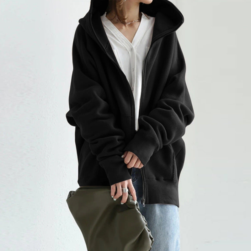 Women's oversized zip-up hoodie with kangaroo pocket made of fluffy fleece Mune Fashion