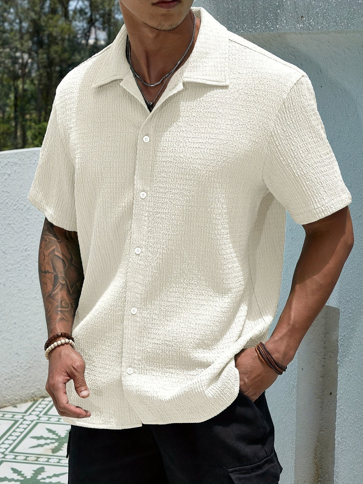 Men's casually cut shirt made of crinkled cotton blend with Kent collar Mune Fashion