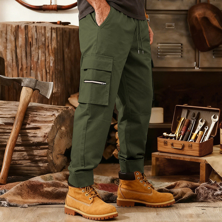 Men's Cargo Jogging Pants with Multifunctional Zipper Pockets & Elastic Cuffs