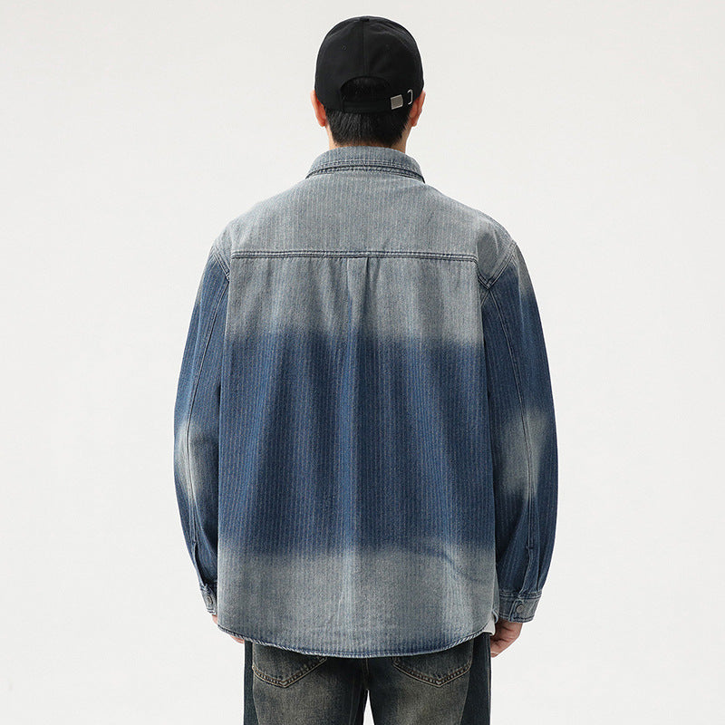 Men's overshirt made of denim with contrast sleeves and light used wash Mune Fashion