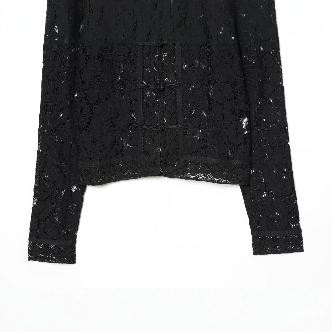 Women's lace jacket with mandarin collar and decorative frog closures Mune Fashion