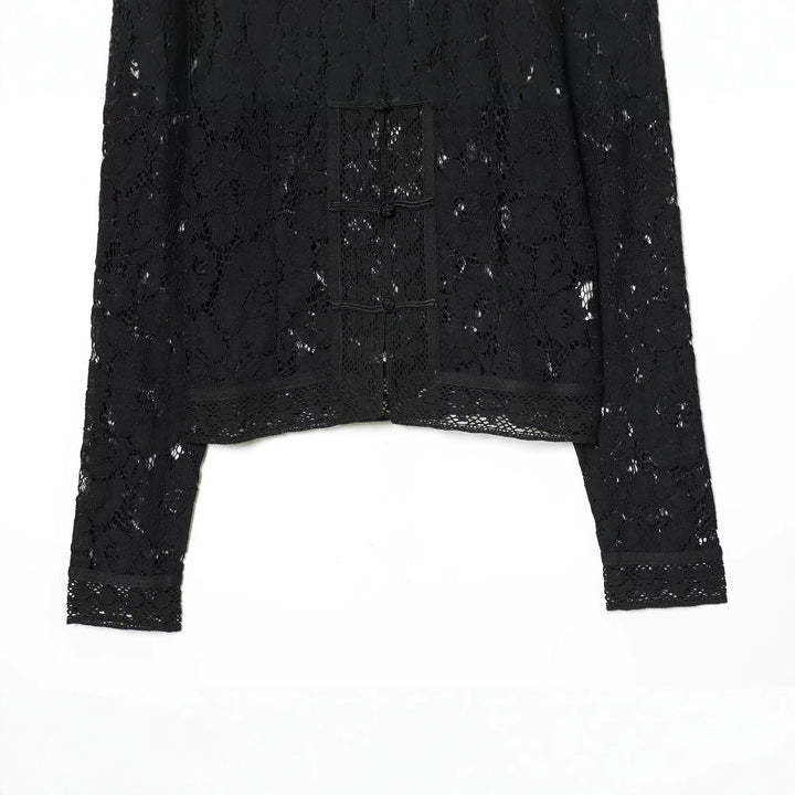 Women's lace jacket with mandarin collar and decorative frog closures Mune Fashion