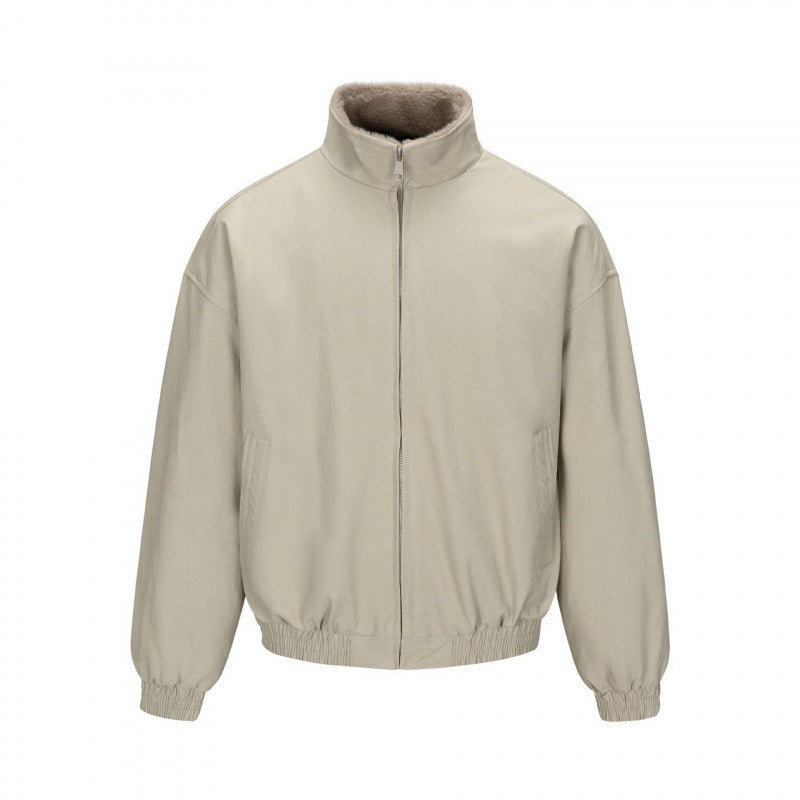 Men's Boxy Bomber Jacket with Teddy Lining and High Stand Collar Mune Fashion