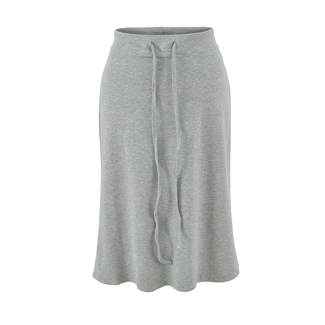 Women Jersey Midi Skirt with High Waist, Drawstring and A-Line Cut Mune Fashion