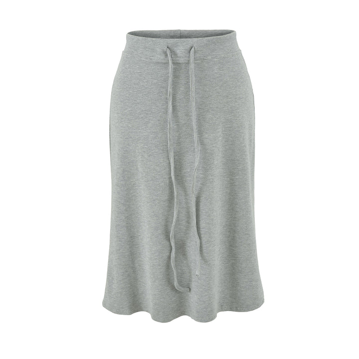 Women Jersey Midi Skirt with High Waist, Drawstring and A-Line Cut Mune Fashion