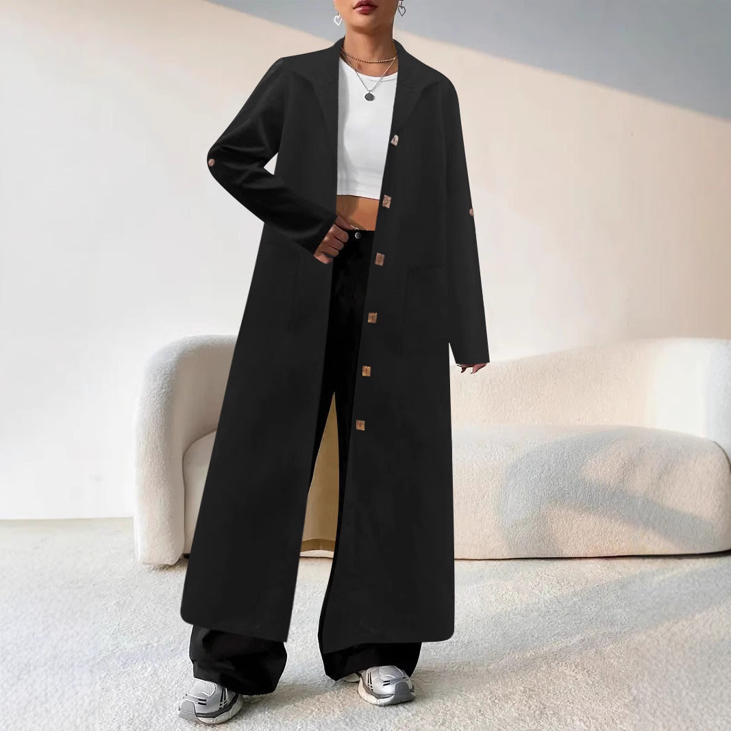 Women's Longline Coat with Shirt Collar and Oversized Silhouette Mune Fashion