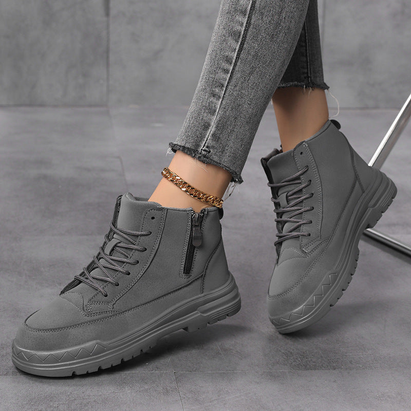 Women's ankle-high city trekker with side zipper, adjustable lacing, padded shaft, and grippy rubber outsole Mune Fashion