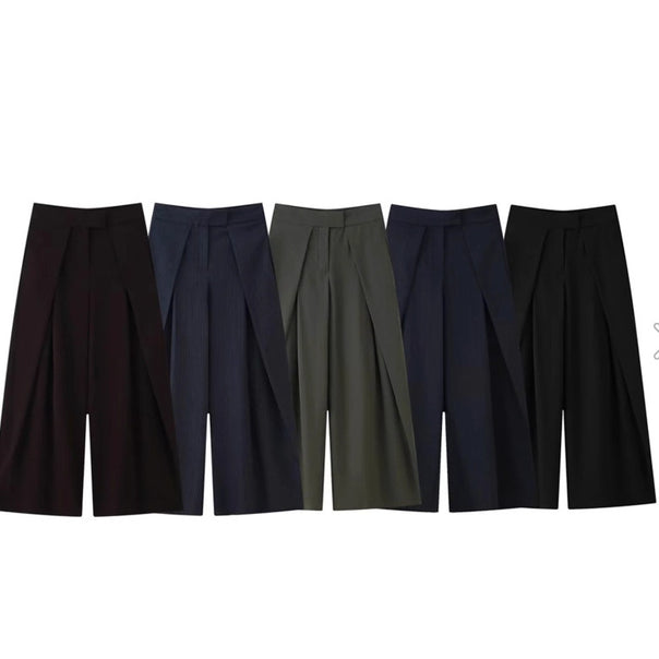 Women's 400+ wide culotte pants with high waist, concealed button placket and front overlapping slits Mune Fashion