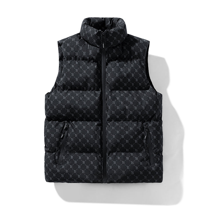 Men's quilted utility vest with monogram print and stand-up collar Mune Fashion