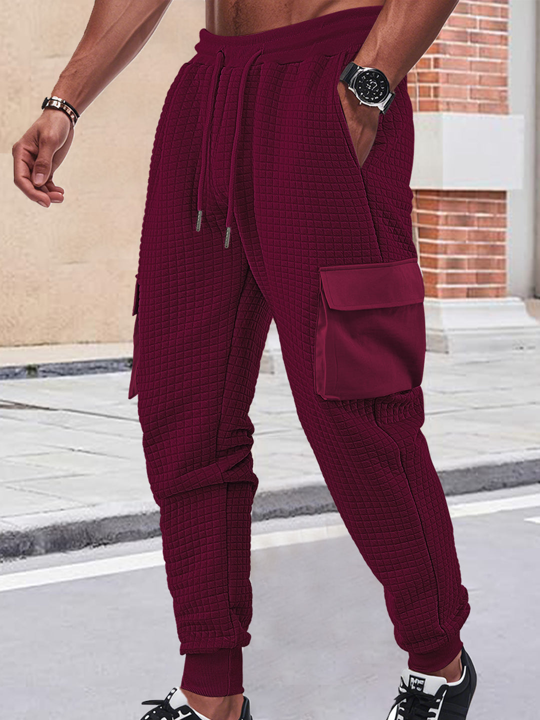 Men's Nano Square Structured Cargo Jogging Pants with Drawstring Waist and Patch Side Pockets Mune Fashion