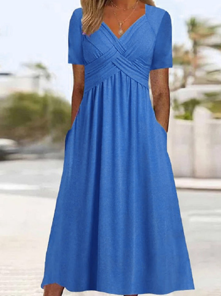 Women’s maxi dress short sleeve with crossover top and side pockets Mune Fashion
