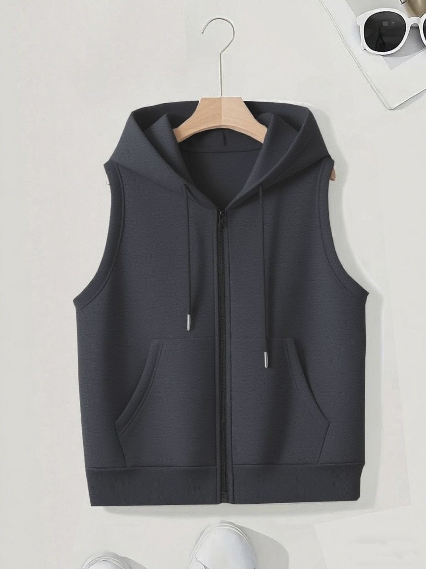 Women's Sleeveless Zip Hoodie Vest made of soft sweat with kangaroo pockets Mune Fashion